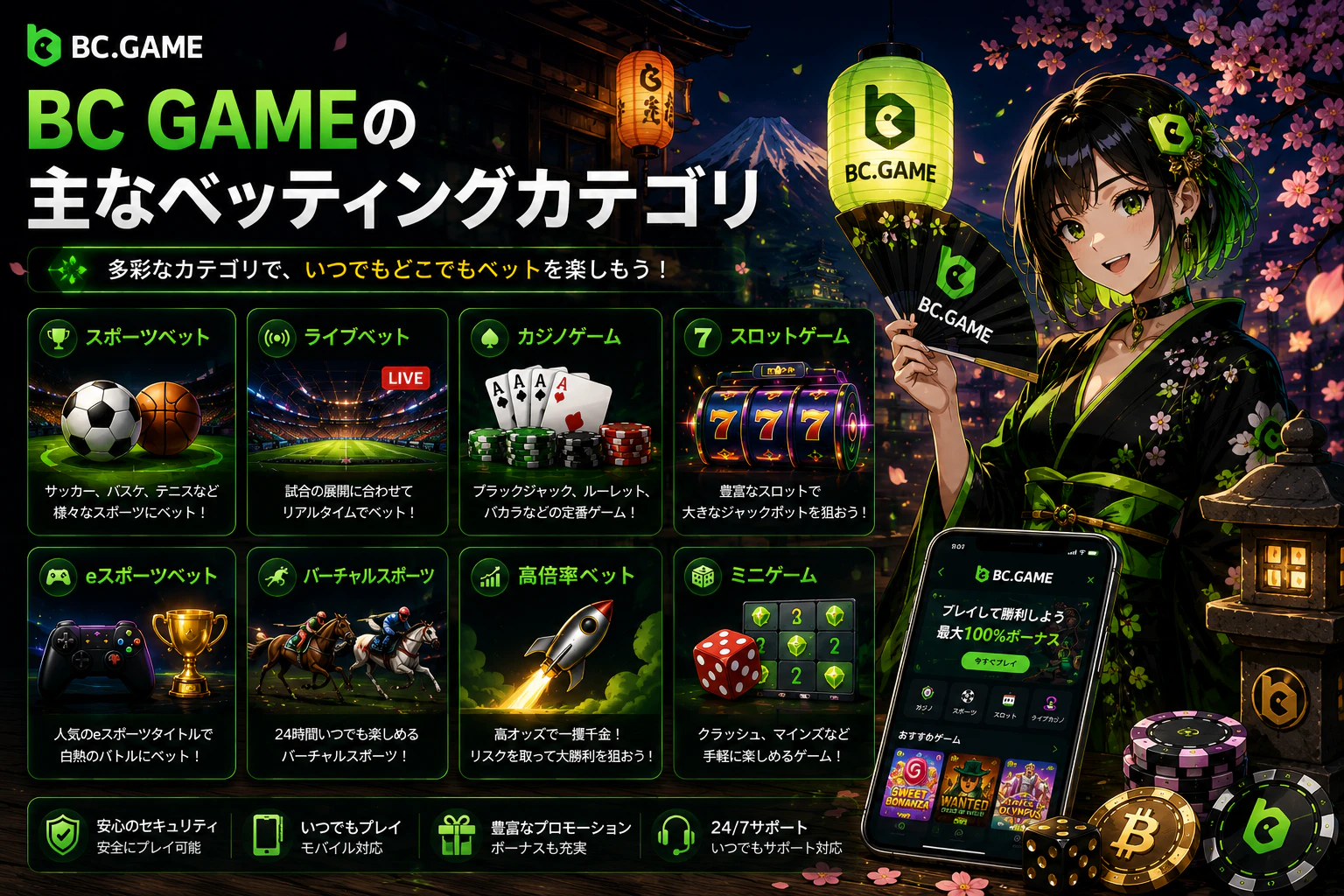 BC Game's main betting categories